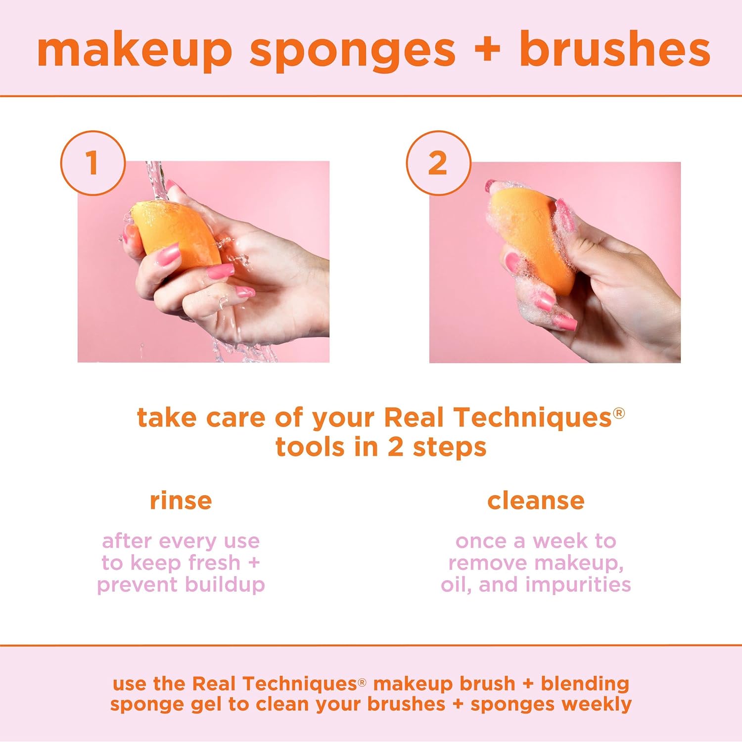 Real Techniques Miracle Complexion Sponge Duo, Makeup Blending Sponge, For Foundation, Offers Light To Medium Coverage, Natural, Dewy Makeup, Orange Sponge, Latex-Free Foam, 2 Count - Image 15